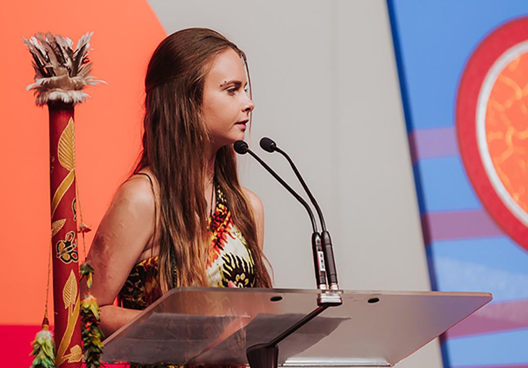 Student at podium