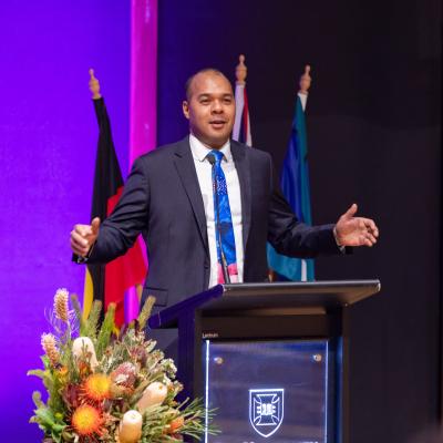 Joshua Creamer talks at the 2025 UQ NAIDOC Week Keynote Lecture