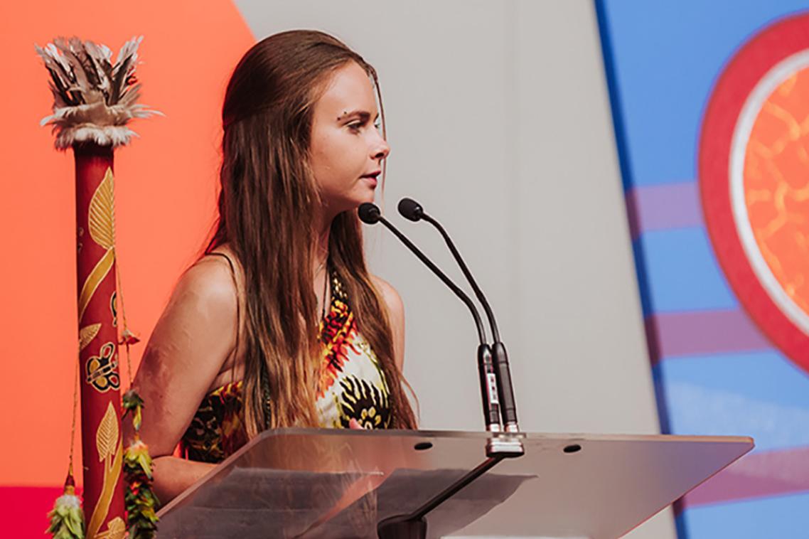 Student at podium