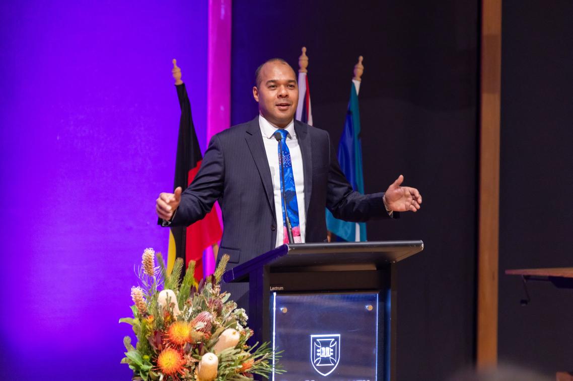 Joshua Creamer talks at the 2025 UQ NAIDOC Week Keynote Lecture